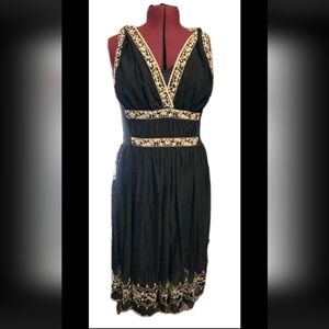 ECI New York Black Sheer Embroidered Dress w/ Slip Size 14 Crewel Detail